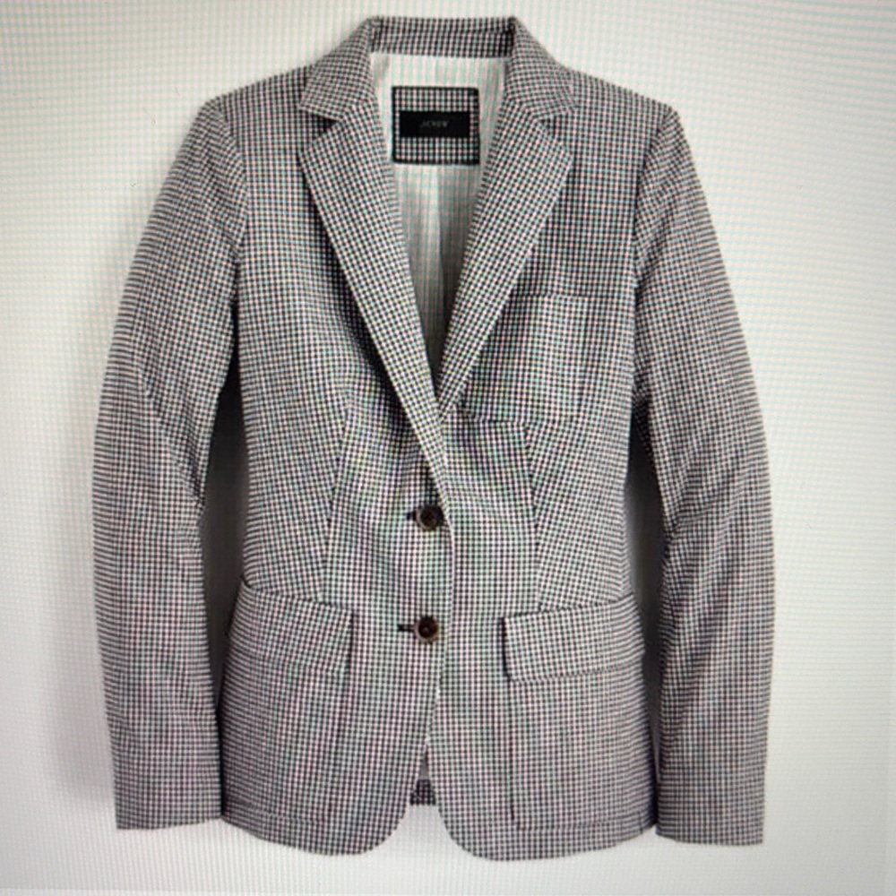 J. Crew Navy & Burgundy Rhodes Micro-Check Cotton Blazer, 0